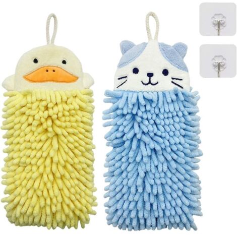 Animal mignon Serviette Essuie-Mains Suspendue, serviette microfibre douce et pelucheuse Serviettes absorbantes à séchage rapide avec boucle de suspension pour cuisine et salle de bain (2 pièces)
