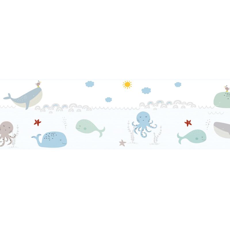 Profhome - Animal Pattern Wallpaper Wall 403759 Self-adhesive Border Slightly Textured With Animal Pattern Matt Blue Grey White Green 0.75 M2 (8.07