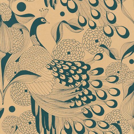 main image of "Animal Peacock Wallpaper Studio Onszelf Paste The Wall Gold Teal Textured Vinyl"