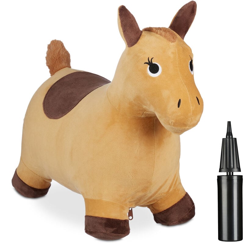Relaxdays - Animal sauteur, jouet en forme de cheval, charge maximale : 50 kg, sans bpa, 3 ans et plus, marron clair