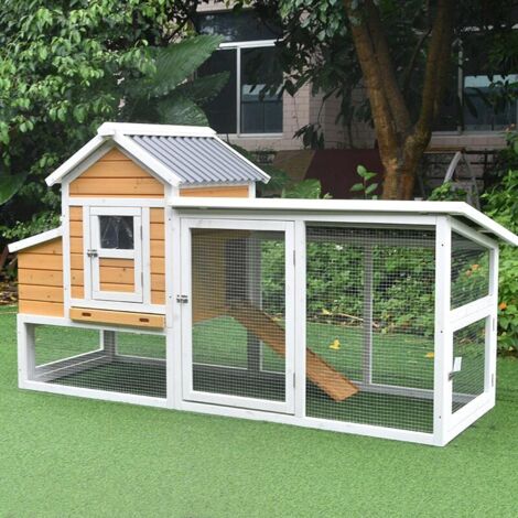 Animal Valley – Poulailler renforcé pour 4 à 6 poules – Toit en plastique ondulé étanche – 2 perchoirs et 1 pondoir – Dimensions 196x79x111cm