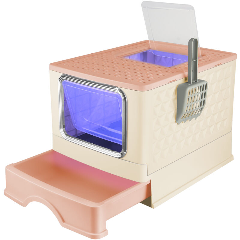 Pets, Bac à litière pour chats couvert, Tiroir amovible, Litière Couverte pour Chats, Pelle e Filtre Inclus - Désinfection uv - Jaune