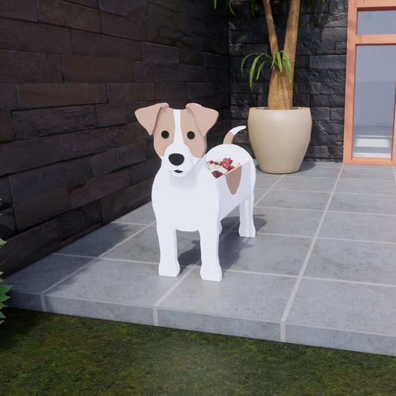 

Dibujos animados animales lindo perro de madera forma maceta jardin decorado Jack Russell maceta, S