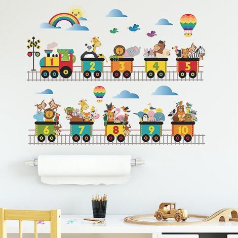 animaux De Dessins Anims Conduisant Un Train Chambre D'enfant Salle De Sjour Entre Dortoir Maison Dcoration Murale Stickers