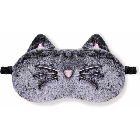 Animaux Masque de Sommeil Femme Enfant Fille Peluche Soie 3D Moelleux Masque de Nuit Occultant Mignon Masque pour Les Yeux pour Dormir Voyage Sieste (Chat-noir)