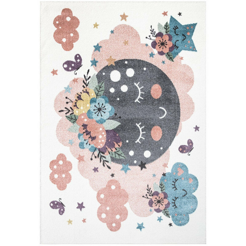 Tapis pour chambre d'enfant Crème Motif Nuages (Crème et Multicolore - 80x150cm)