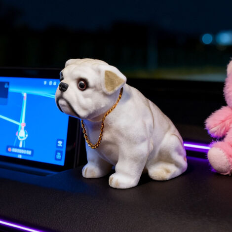 Animierte Bulldoggenstatue mit Autotablett aus weichem Kunstharz – Innendekoration für Büro oder Zuhause, automatischer und wertvoller Zweig