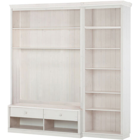 AnitaBibliothèque avec meuble bas TV en pin laqué blanc