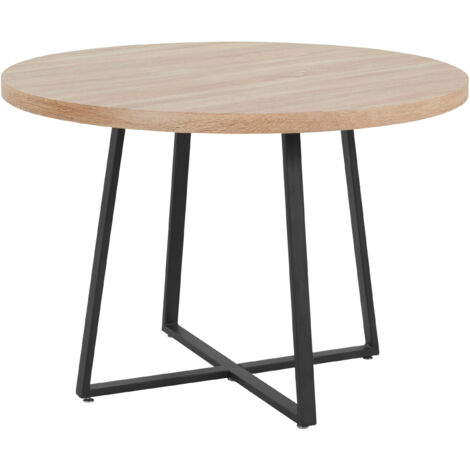 Anja-Table à manger ronde 110 cm en MDF chêne et pieds en métal noir