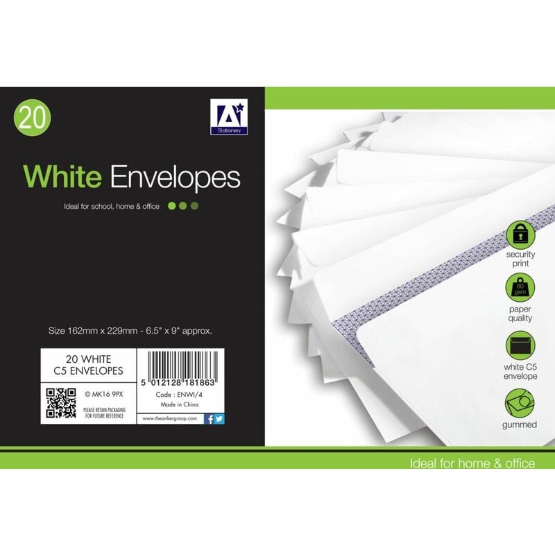 White Gummed Envelopes Pack 25 162mm x 229mm - ENVM - Anker