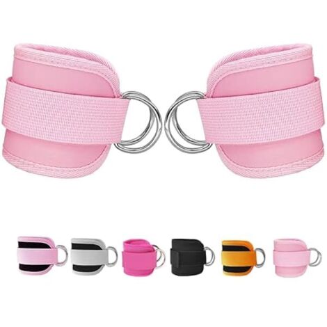 Ankle Strap - 7 mm Neoprene Padding - Double D-Ring Design - Compatible with Cable Machines - for Leg Curl Glute Kickback Hip Abduction - 2 Pieces