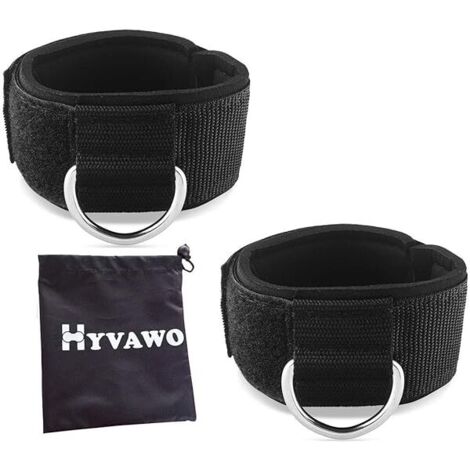 Ankle Strap - Neoprene Padded - 40 cm x 5 cm - 5.5 mm Thick Padding - D-Ring 3.8 cm - For Cable Machine Exercises - 2 Pack