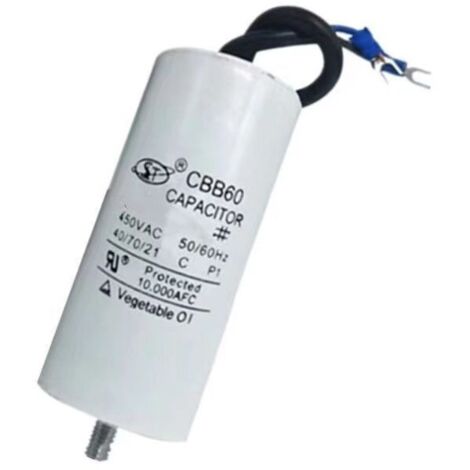 Anlaufkondensator, Motorkondensator, 16 µF, 450 V, 35 x 83 mm, M8-Stecker, 16 µF