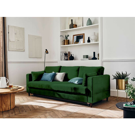 Anna – 3-sitzer sofa – mit schlaffunktion und tasche – aus samt - grün