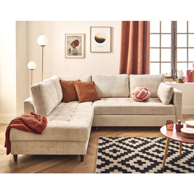 Lisa Design - Anna - canapé d'angle gauche 5 places convertible en velours texturé - beige