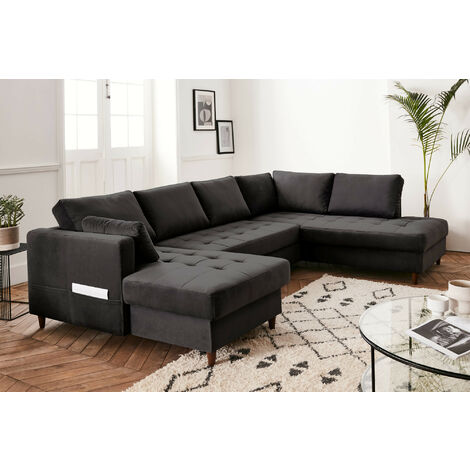 Anna - canapé d'angle panoramique - convertible avec coffre - 7 places - style contemporain - droit