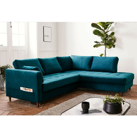 Anna – ecksofa mit schlaffunktion – 5-sitzer – zeitgenössischer stil – rechts - entenblau