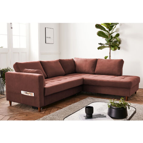 Anna – ecksofa mit schlaffunktion – 5-sitzer – zeitgenössischer stil – rechts - rosa
