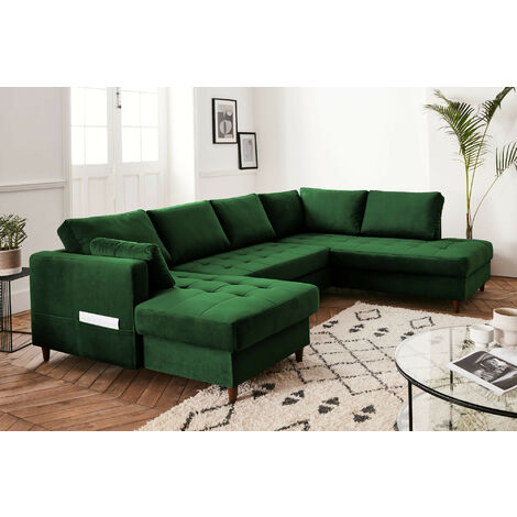 Anna – wohnlandschaft ecksofa – mit schlaffunktion und bettkasten – 7-sitzer – zeitgenössischer stil– rechts - grün