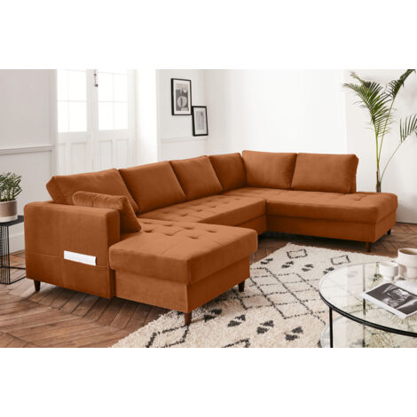 Anna – wohnlandschaft ecksofa – mit schlaffunktion und bettkasten – 7-sitzer – zeitgenössischer stil– rechts - rostfarben