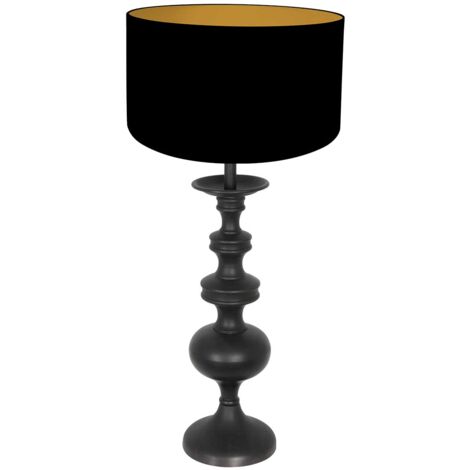 Anne Lighting - lampe de table - Lyons - noir - bois lin - Ø 30cm