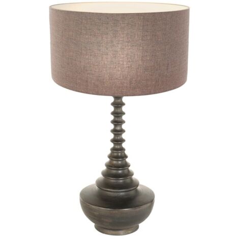 Anne Lighting - tischlampe - Bois - schwarz - holz leinen - Ø