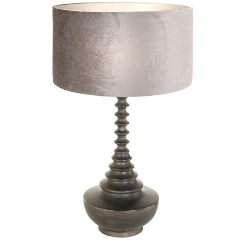 Anne Lighting - tischlampe - Bois - schwarz - holz veloursstoff -