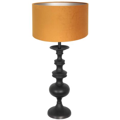 Anne Lighting - tischlampe - Lyons - schwarz - holz veloursstoff