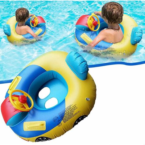 Anneau de natation gonflable pour bébé mignon, entraîneur de natation pour voiture de bébé avec volant, anneau de flotteur de flotteur de bateau de piscine pour enfants de 1 à 5 ans