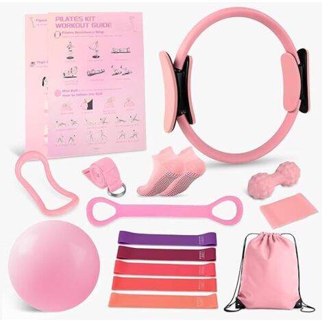 Anneau De Pilates - Boule De Pilates 12 Pouces - Bandes De Résistance 5 Niveaux - Sangle De Yoga 1 8 M - Bande En Huit - Sac De Transport Inclus - Kit Complet Pour Débutants