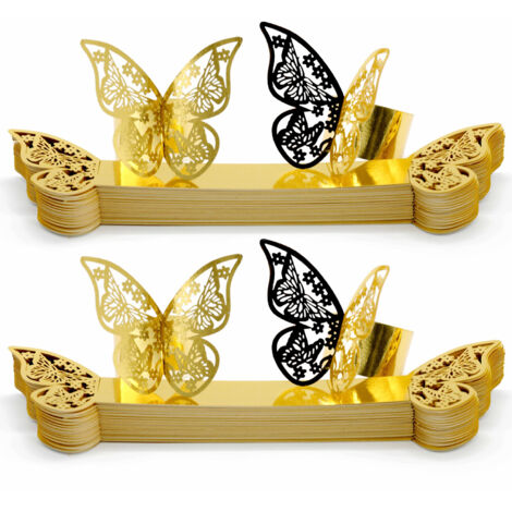 Anneau de serviette Butterfly Collection Papier premium 3D doré/argenté Lot de 50/100 pièces 22x6cm pour événements élégants