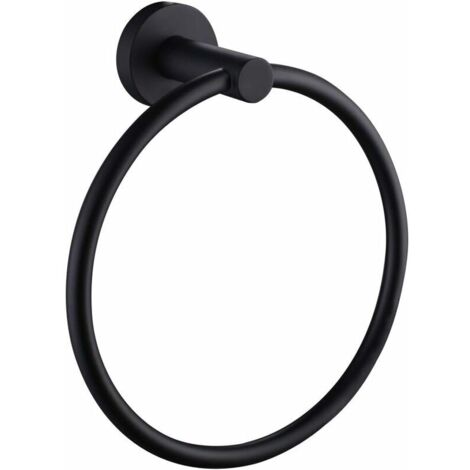 Anneau de serviette noir mat, porte-serviette à main en acier inoxydable moderne rond salle de bains cuisine cintre de rangement mural