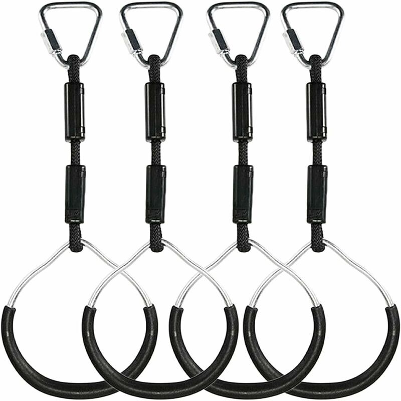 Anneau Gymnastique Enfants, 4 pièces Accessoires pour trapèze balançoire, Cadre d'escalade, Anneau balancoire, Slackline Ninja Line, équipement de