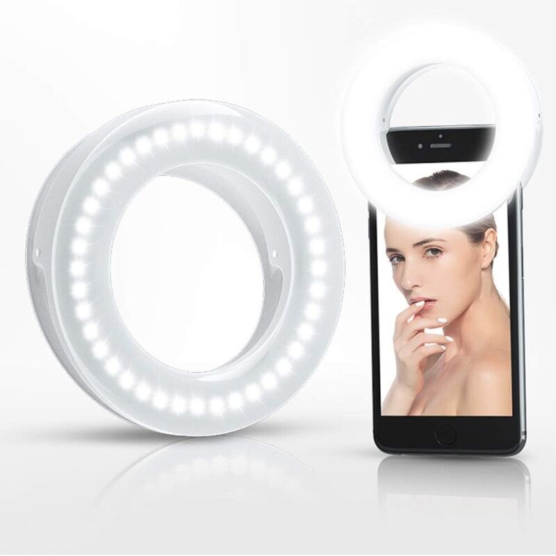 Anneau lumineux pour selfie, 3 niveaux de luminosité et 40 LED, rechargeable par USB, clip de réglage pour smartphone, diffusion en direct, cadeau de