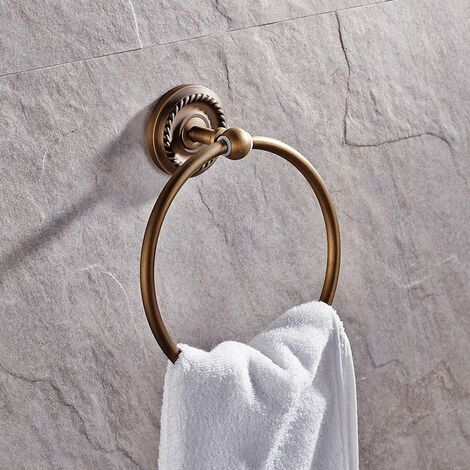 BVL Lot de 2 anneaux porte-serviettes adhésifs en métal pour salle de bain et cuisine Base ronde Noir 