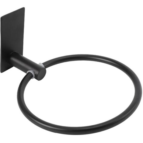 Anneau porte-serviettes / Barre porte-serviettes - Porte-serviettes rond auto-adhésif pour salle de bain, acier inoxydable noir-AquaForge