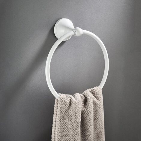 Anneau Porte-Serviettes Blanc, Anneau de Tissu en Laiton Fixation Murale Accessoire dans La Salle de Bain, Peinture en Blanc Fini