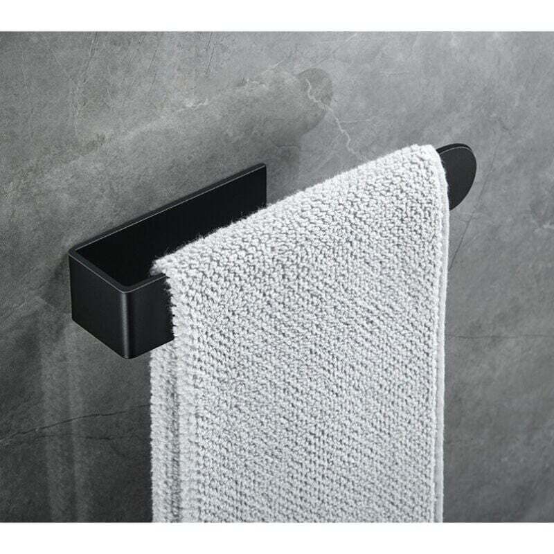 Anneau porte-serviettes et porte-serviettes, porte-serviettes, barre porte-serviettes autocollante pour salle de bain, acier inoxydable (petit, noir)