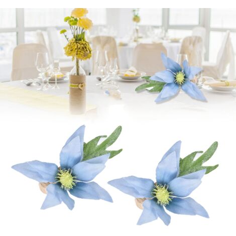 Anneau pour Serviette en Bois Florale Bleu - Simple Design - Ensemble de 2 pièces pour Fêtes et Décoration de Table
