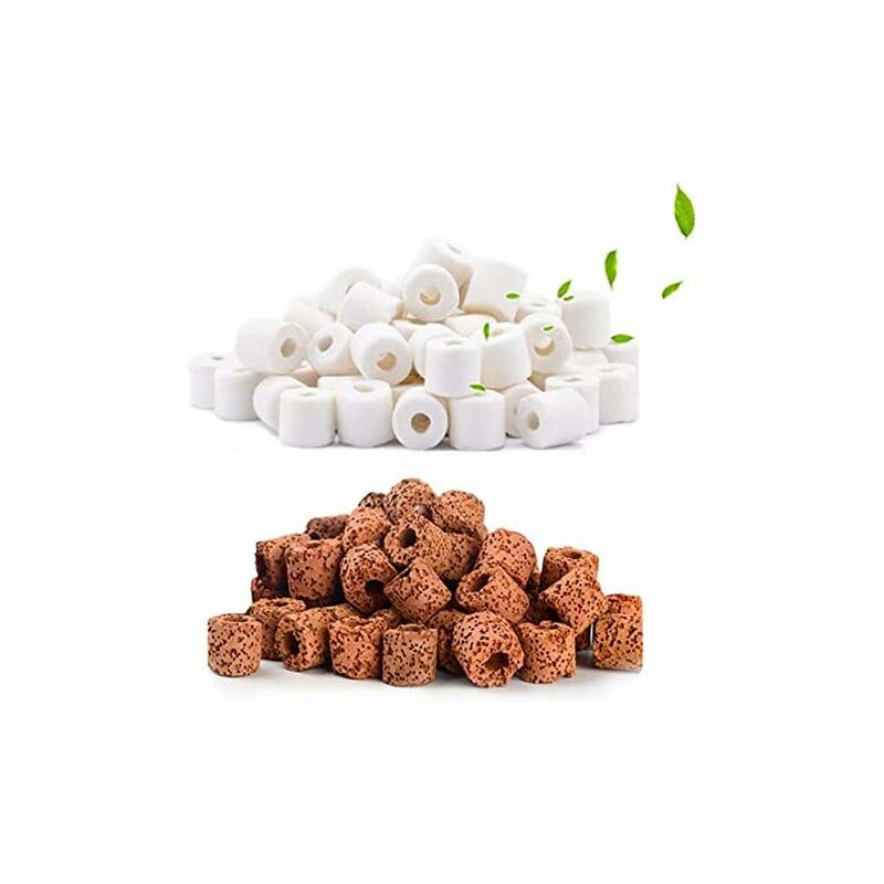 Anneaux Bio en céramique de Filtration pour Tous Les Types d'aquariums et bassins Stabiliser Le pH de l'eau(Blanc 500g + Rouge 500g)