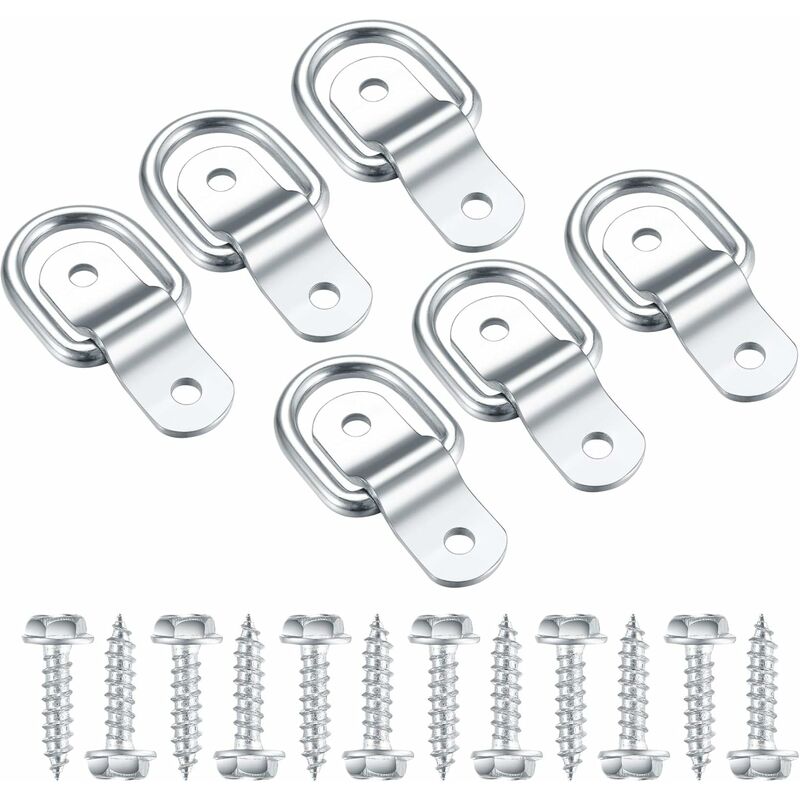 Anneaux D'arrimage en D, Crochet Fixation INOX, Anneau De Montage pour Anneau De Fixation, Darrimage Sangle 6 Pcs et 12 Vis pour Remorque Voiture,
