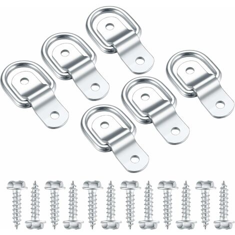 Anneaux D'arrimage en D, Crochet Fixation INOX, Anneau De Montage pour Anneau De Fixation, Darrimage Sangle 6 Pcs et 12 Vis pour Remorque Voiture, Hamac Bois, Camping