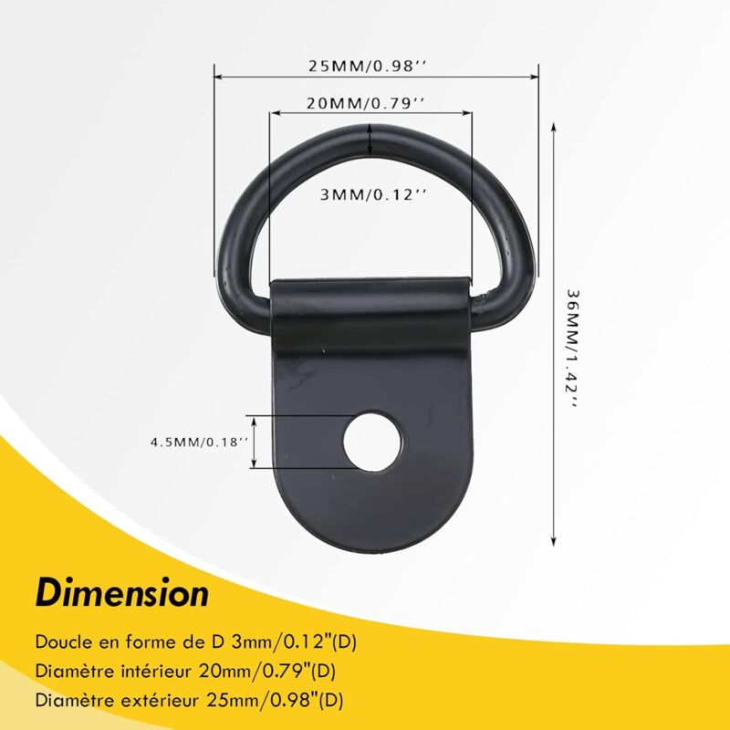 Anneaux D'arrimage Solide en D 100 Pièces Traction Anneaux de Montage en D en Acier Inoxydable Crochets pour Remorque Camion Camping Noir