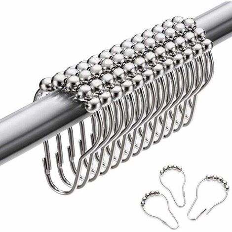 Anneaux de douche en acier inoxydable, 12 pièces, crochets pour rideau de douche, petits crochets en S pour tringle de douche de salle de bain (argent)