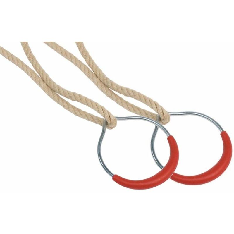 Anneaux de gymnastique en métal avec corde (Lot de 2) Cordes en chanvre synthétique - Rouge