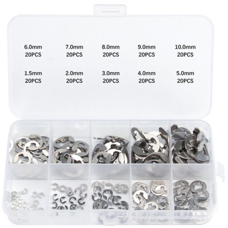 Anneaux De Retenue E-Clip - Acier Inoxydable - Pour Fixation Sur Arbre Et Boîtier - M1 5 À M10 - Lot De 200 Pièces