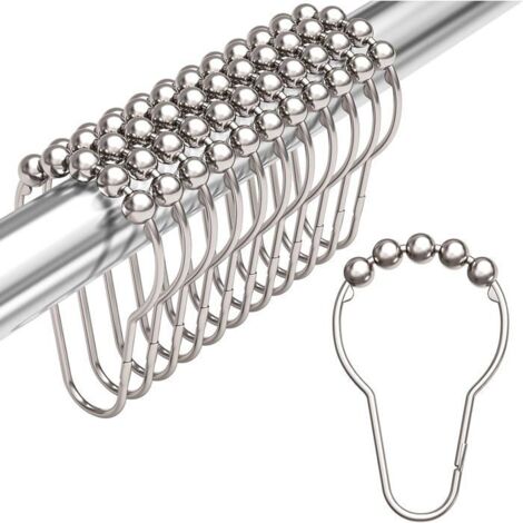 Anneaux de rideau de douche, crochets en métal antirouille pour tringle de douche de salle de bain - Lot de 12