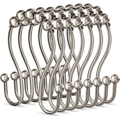Anneaux de rideau de douche en métal antirouille à glissement lisse, doubles crochets de rideau de douche pour salle de bain, tringle à rideaux de douche, ustensiles de cuisine, lot de 12, nickel