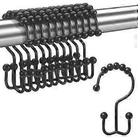 Anneaux de rideau de douche SZTXJ, crochets de douche doubles en métal antirouille pour barres et rideaux de douche, lot de 12 crochets - Noir mat