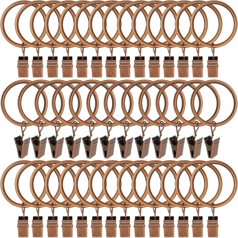 Anneaux de rideau en métal avec clips, diamètre intérieur de 3,8 cm, paquet de 40 (bronze rouge)